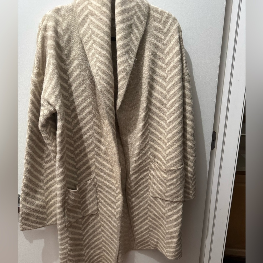 a new day Chevron Open-Front Cardigan - Cream & Tan